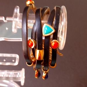 Barse Black Leather Magnetic Bracelet